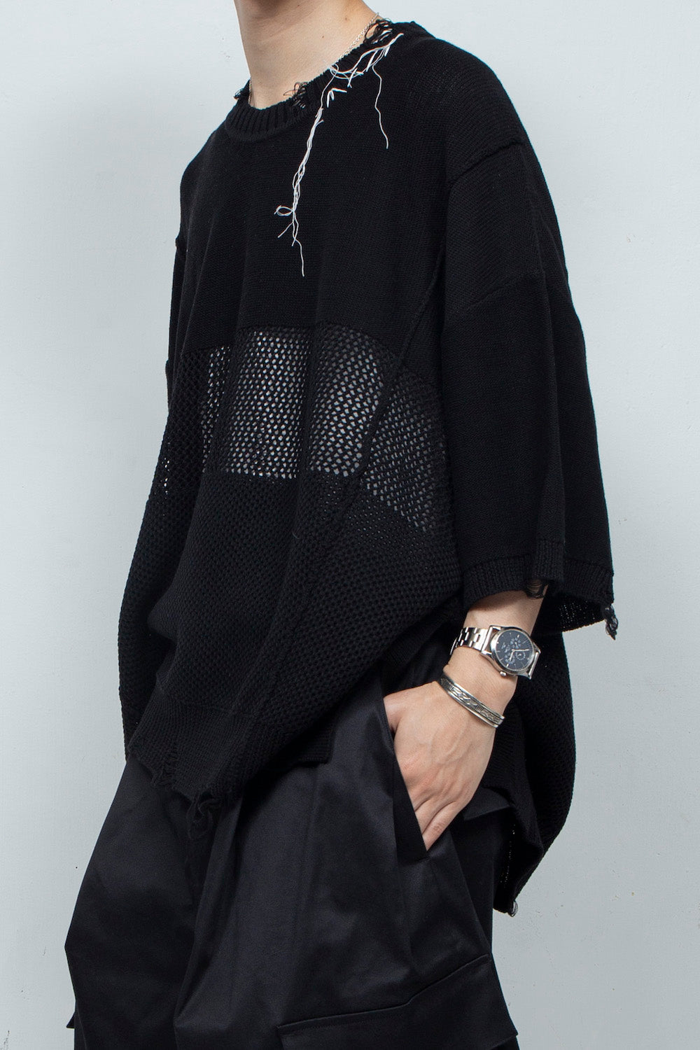 *Limited Edition* LBLM-KNTE02 | Crushed Hand Stitch Knit T-Shirt | BLACK
