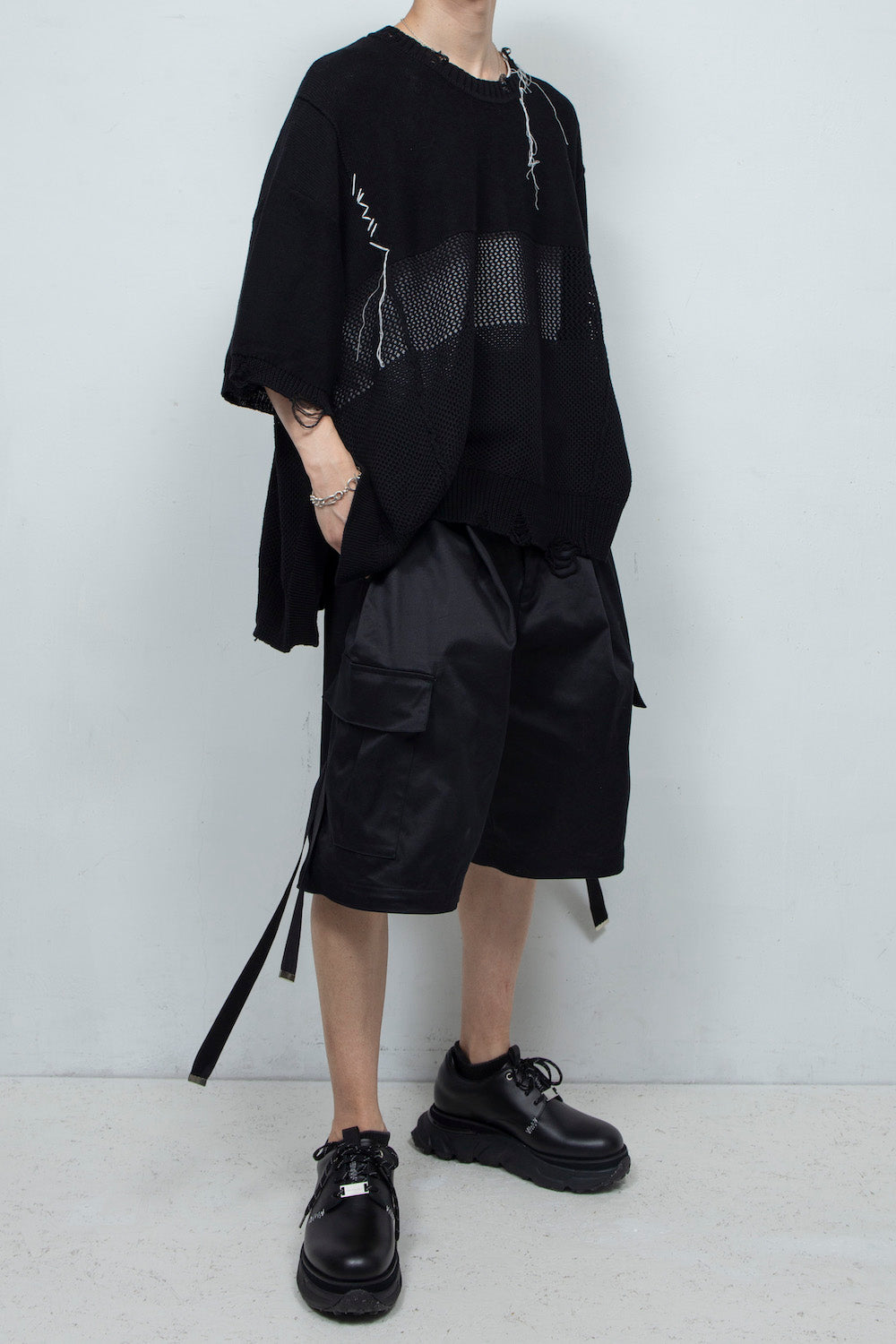 *Limited Edition* LBLM-KNTE02 | Crushed Hand Stitch Knit T-Shirt | BLACK