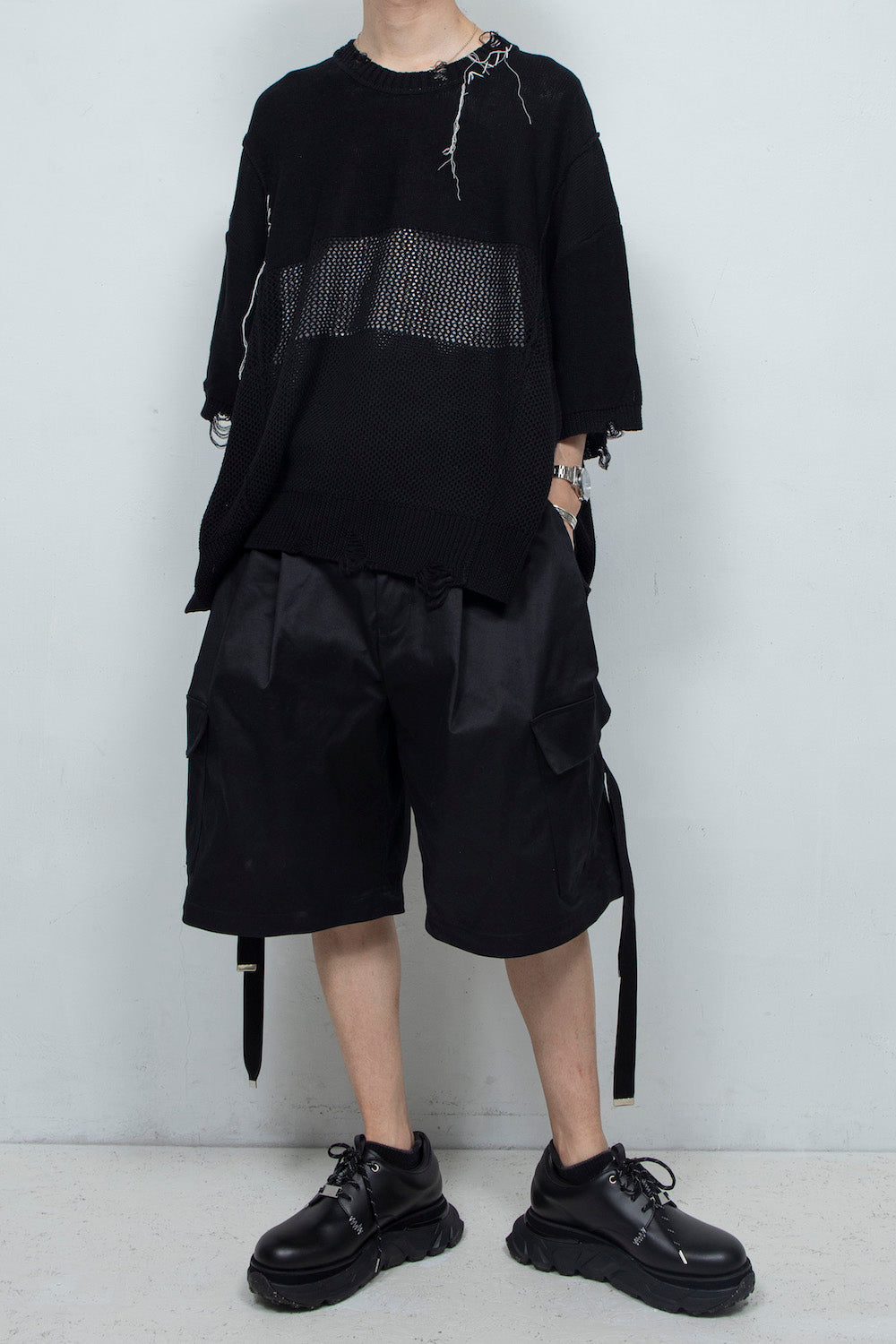 *Limited Edition* LBLM-KNTE02 | Crushed Hand Stitch Knit T-Shirt | BLACK