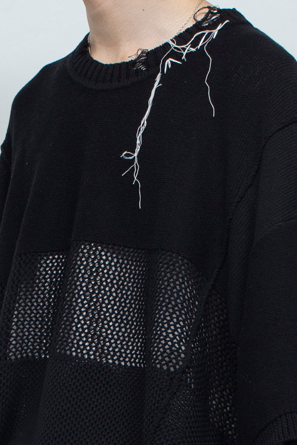 *Limited Edition* LBLM-KNTE02 | Crushed Hand Stitch Knit T-Shirt | BLACK