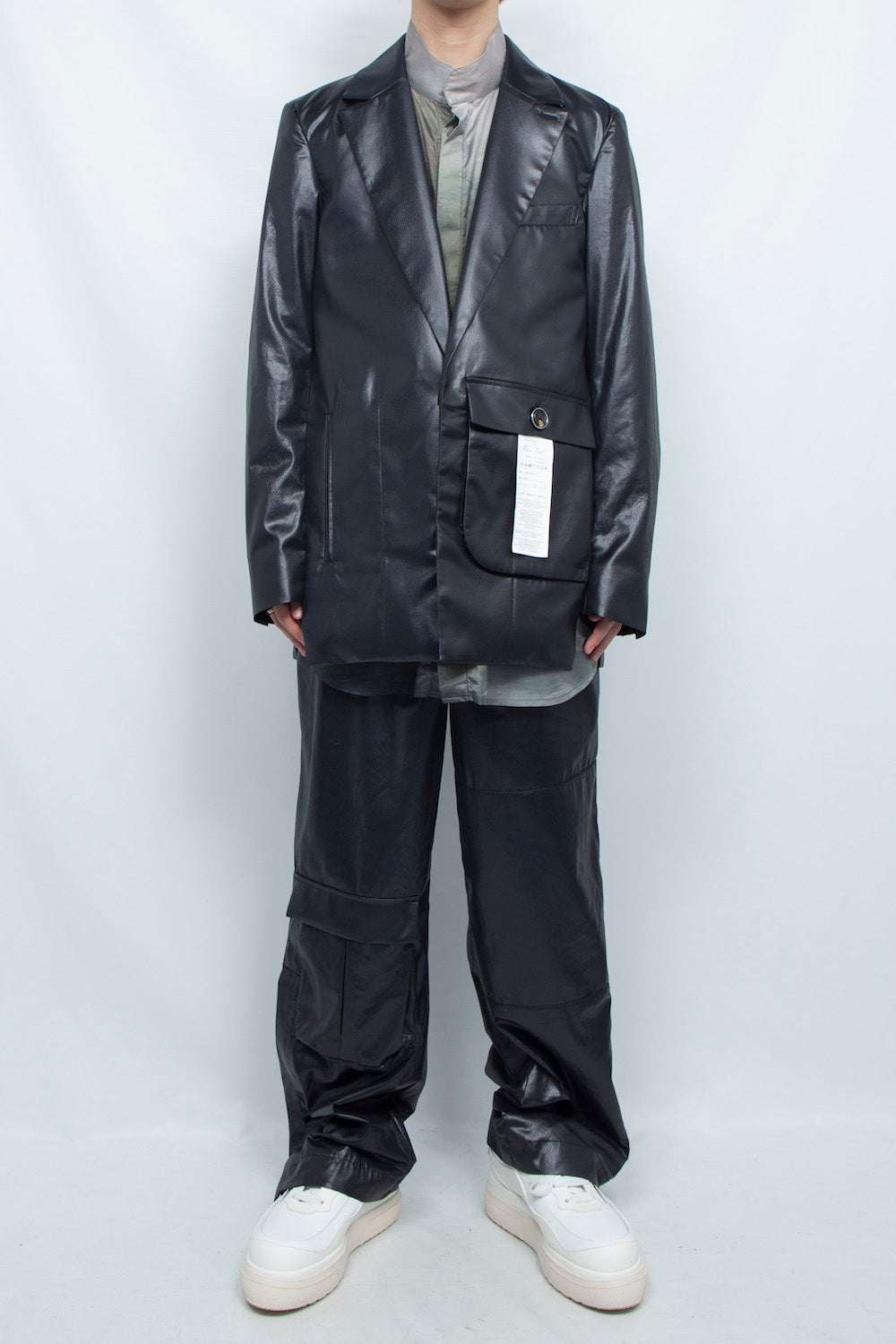 LB25SS-JK06-FFL| FAKE-FAKE LEATHER Ⅱ アシンメトリーディテールテーラードジャケット | BLACK