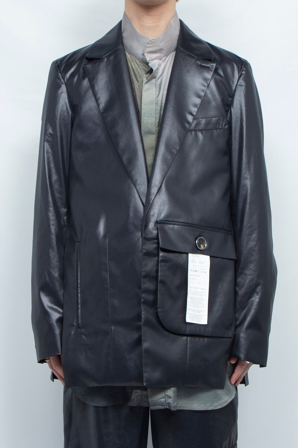LB25SS-JK06-FFL| FAKE-FAKE LEATHER Ⅱ アシンメトリーディテールテーラードジャケット | BLACK