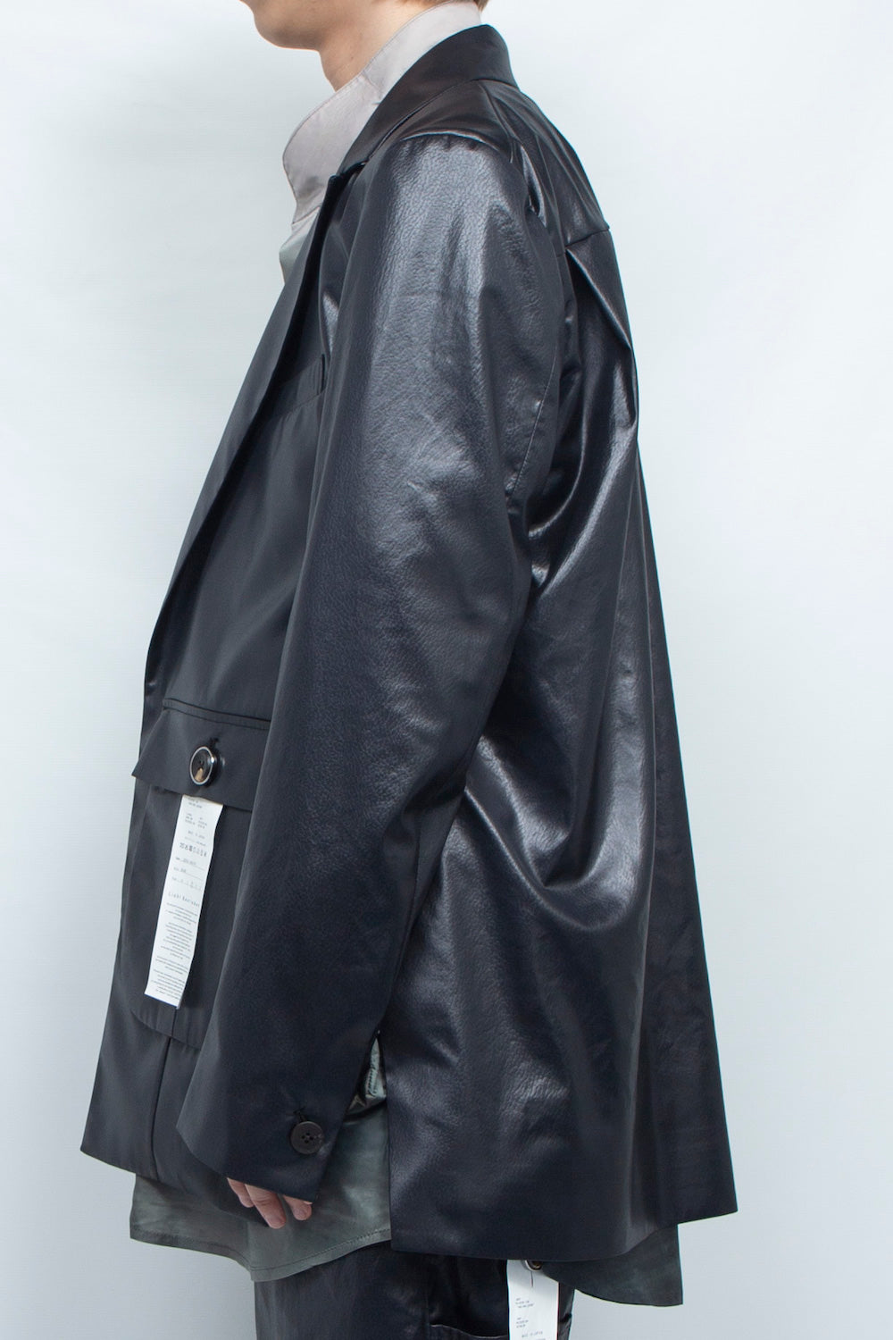 LB25SS-JK06-FFL| FAKE-FAKE LEATHER Ⅱ アシンメトリーディテールテーラードジャケット | BLACK