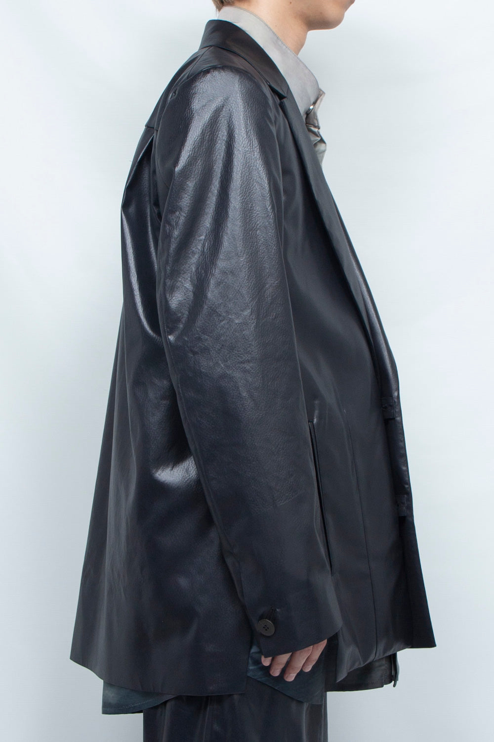 LB25SS-JK06-FFL| FAKE-FAKE LEATHER Ⅱ アシンメトリーディテールテーラードジャケット | BLACK