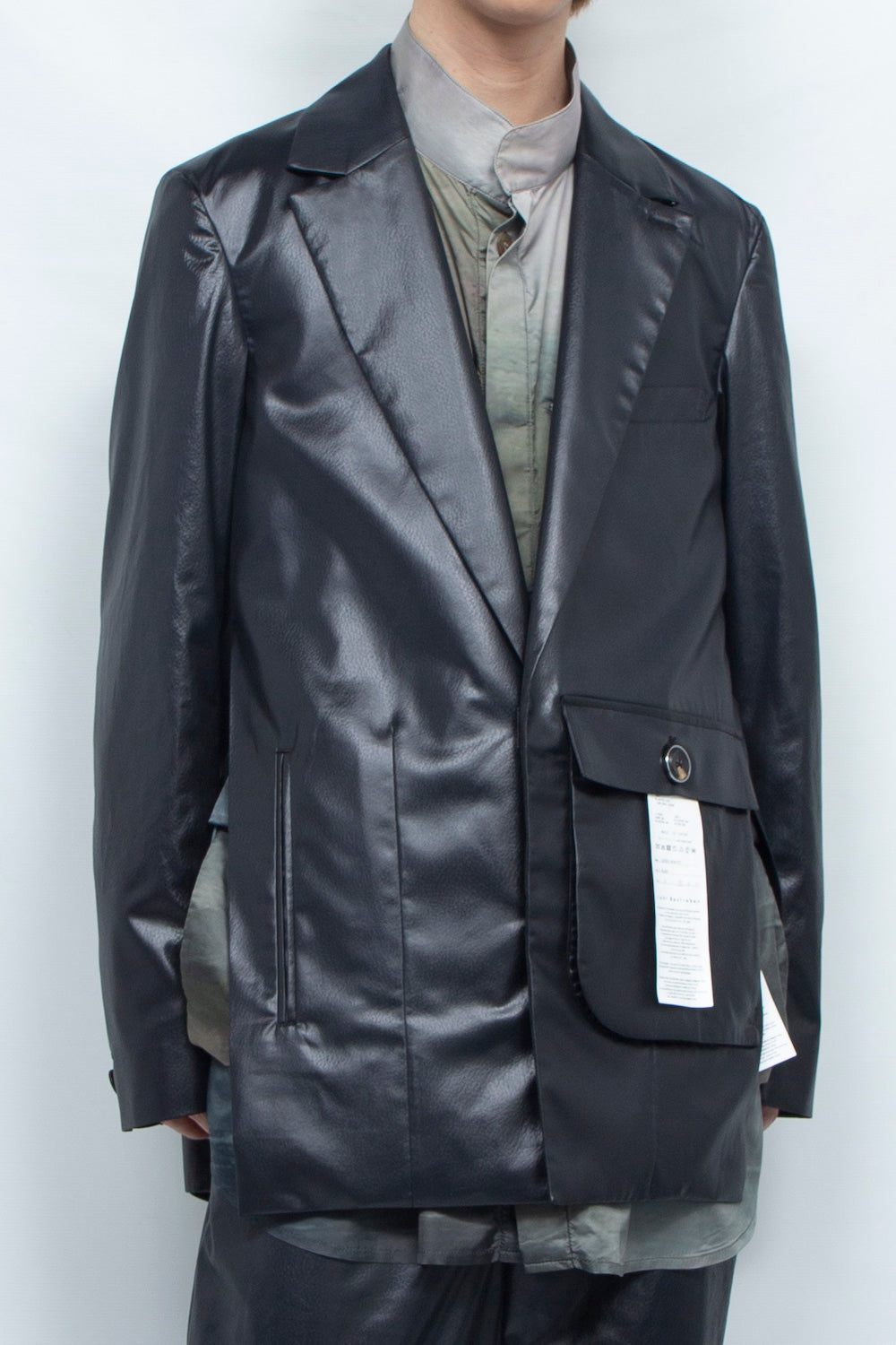 LB25SS-JK06-FFL| FAKE-FAKE LEATHER Ⅱ アシンメトリーディテールテーラードジャケット | BLACK