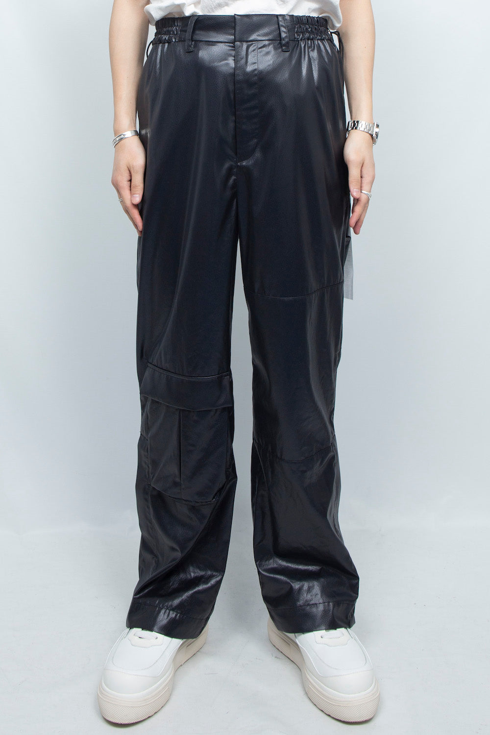 <LAST 1点> LB25SS-PT07-FFL | FAKE-FAKE LEATHER Ⅱ アシンメトリーディテールペイントトラウザー | BLACK