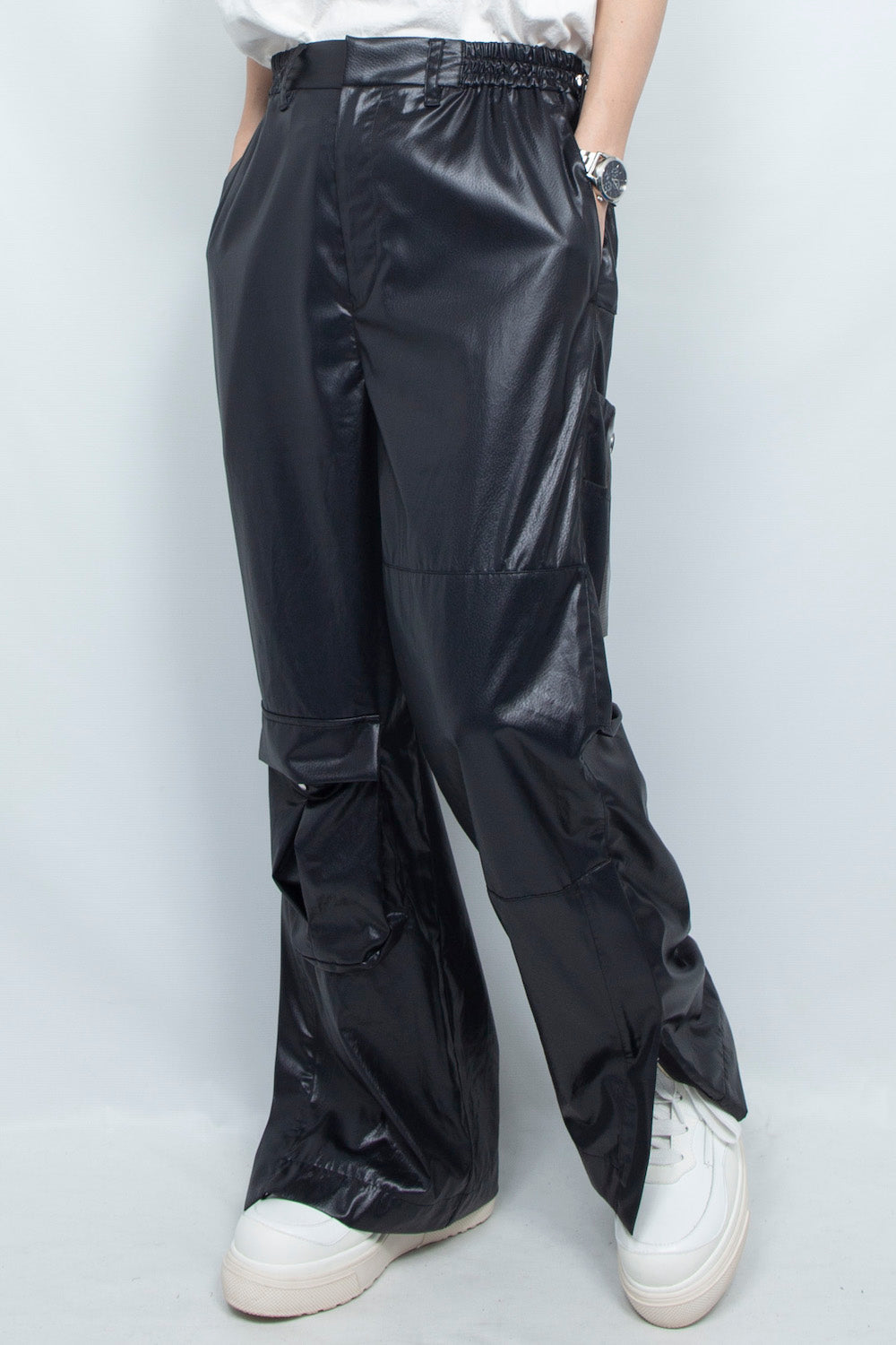<LAST 1点> LB25SS-PT07-FFL | FAKE-FAKE LEATHER Ⅱ アシンメトリーディテールペイントトラウザー | BLACK