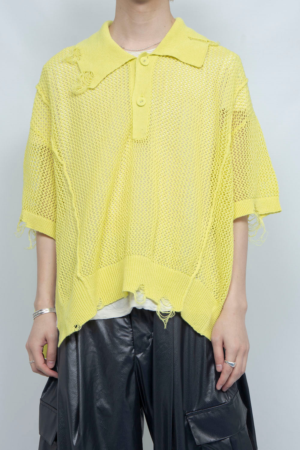 LB25SS-KNPS02 | クラッシュドシアーニットポロ | YELLOW