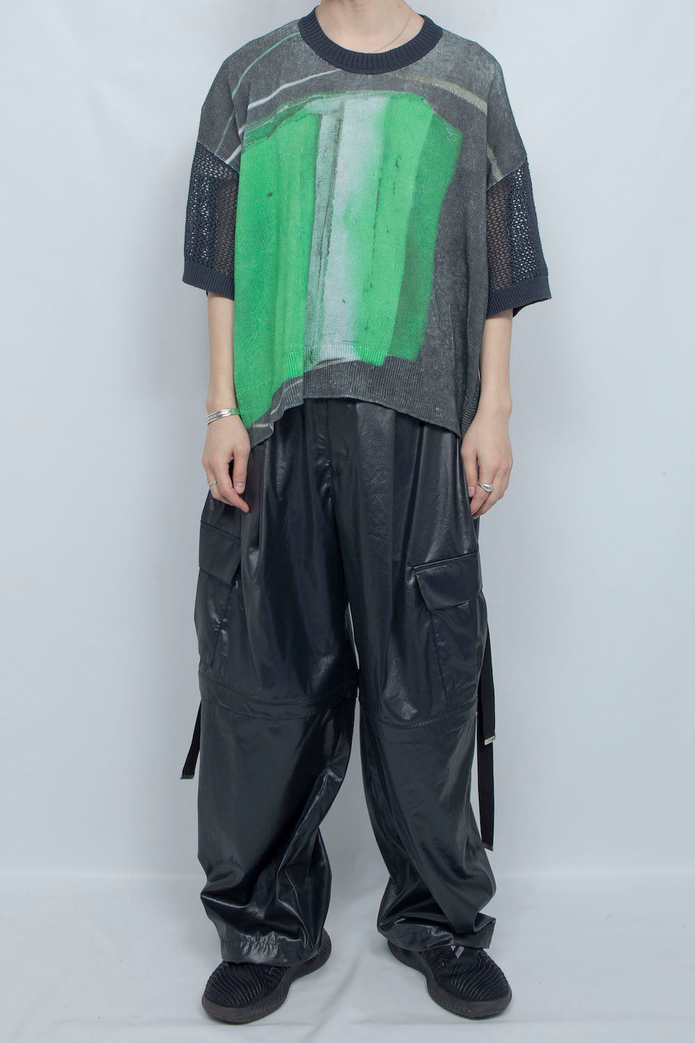 LB25SS-KNTE04 | グラフィカルサマーニットTシャツ | CHARCOAL×GREEN