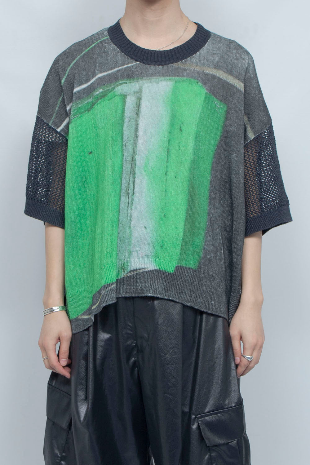 LB25SS-KNTE04 | グラフィカルサマーニットTシャツ | CHARCOAL×GREEN