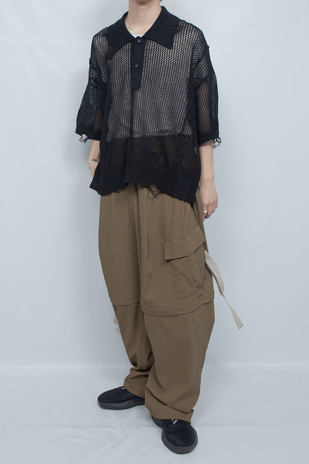 LB25SS-KNPS02 | クラッシュドシアーニットポロ | BLACK