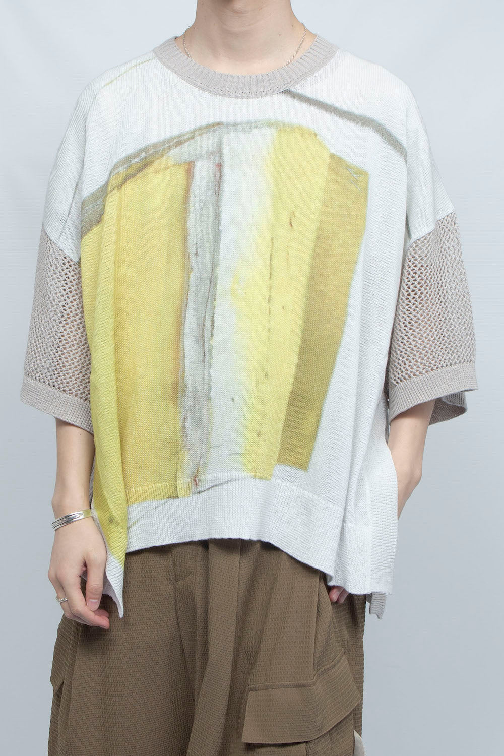 LB25SS-KNTE04 | グラフィカルサマーニットTシャツ | OFF WHITE×YELLOW
