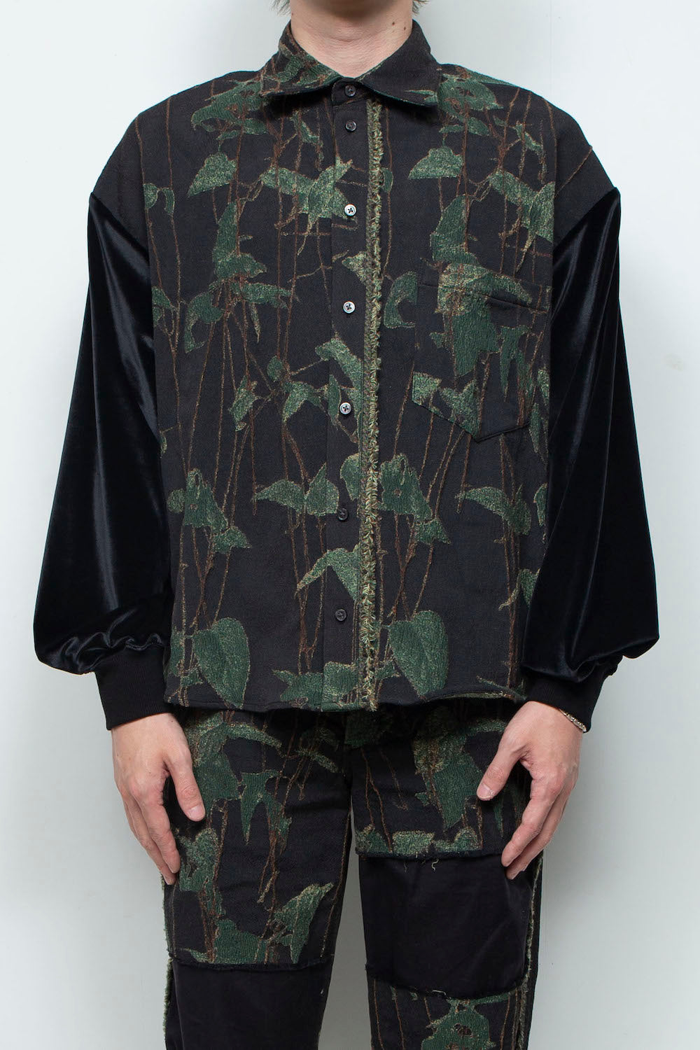 LB25AW-SH08-JQD | Velour Jersey Sleeve Easy Shirt (Jacquard) | Ivy x Black