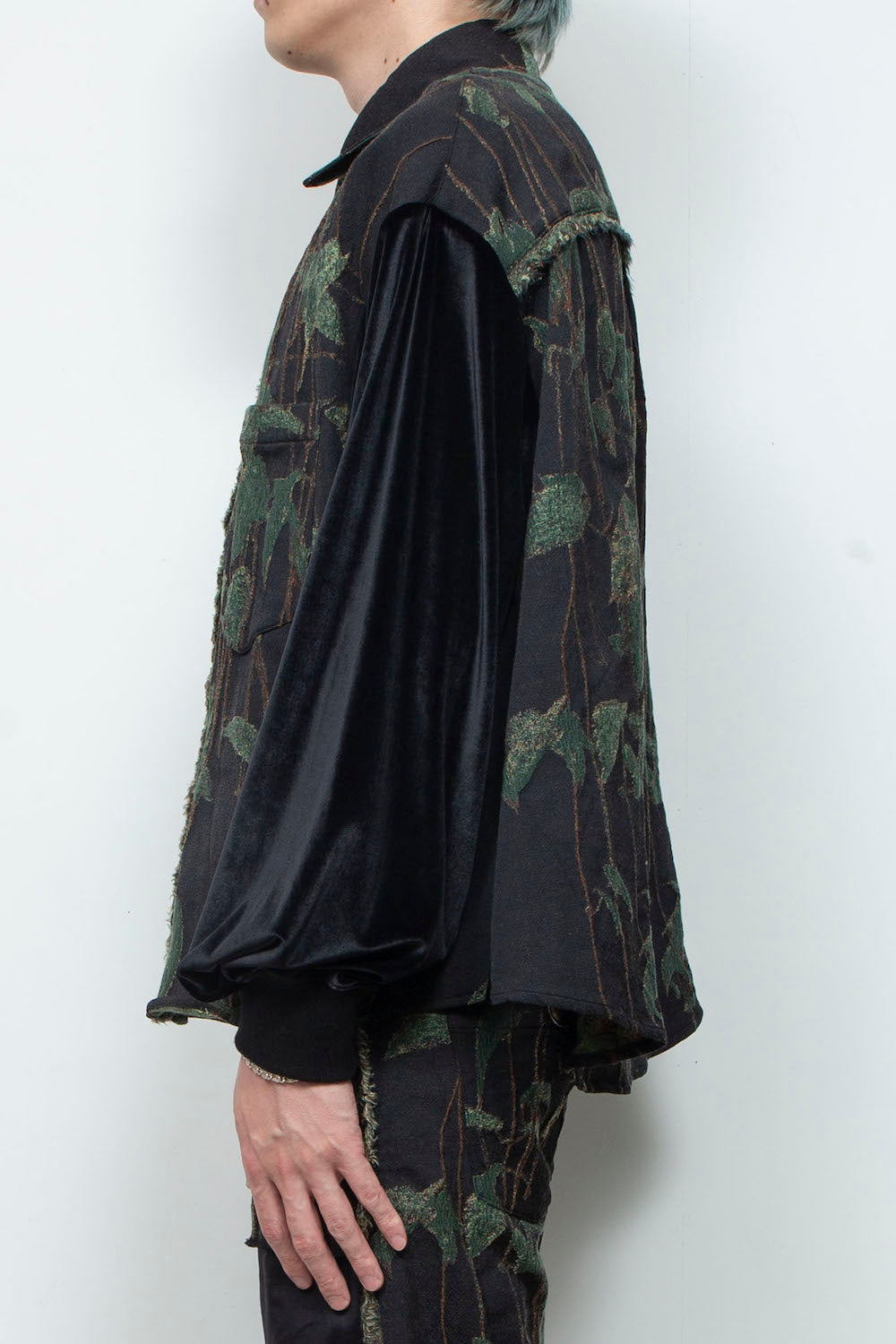 LB25AW-SH08-JQD | Velour Jersey Sleeve Easy Shirt (Jacquard) | Ivy x Black