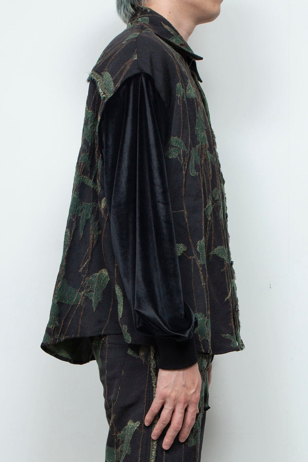 LB25AW-SH08-JQD | Velour Jersey Sleeve Easy Shirt (Jacquard) | Ivy x Black
