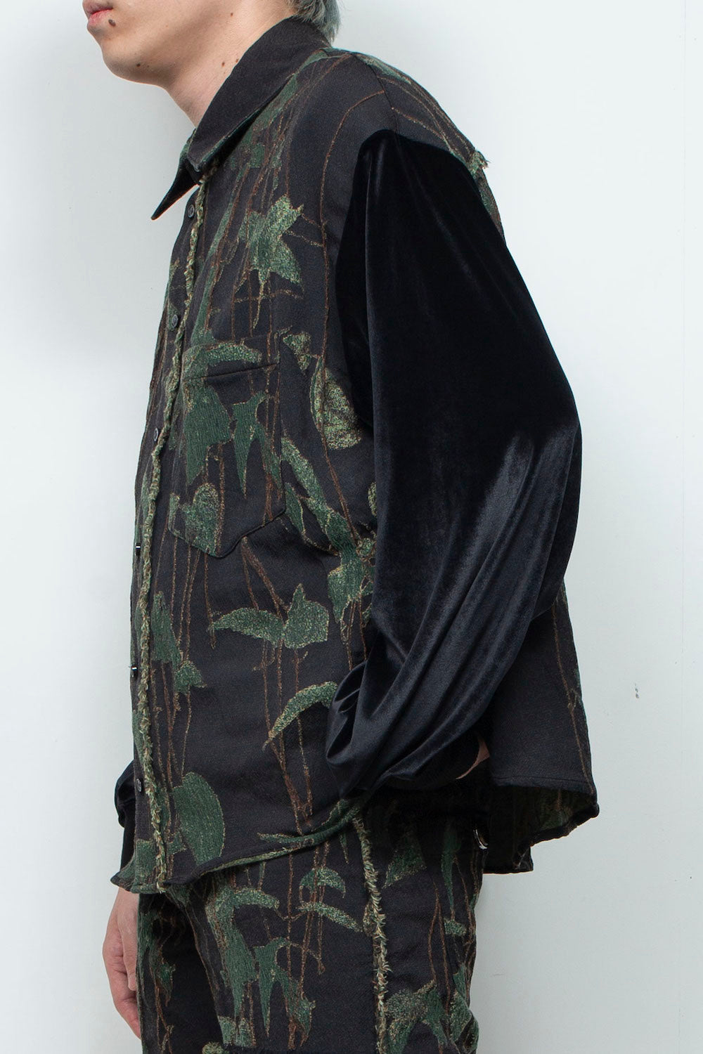 LB25AW-SH08-JQD | Velour Jersey Sleeve Easy Shirt (Jacquard) | Ivy x Black