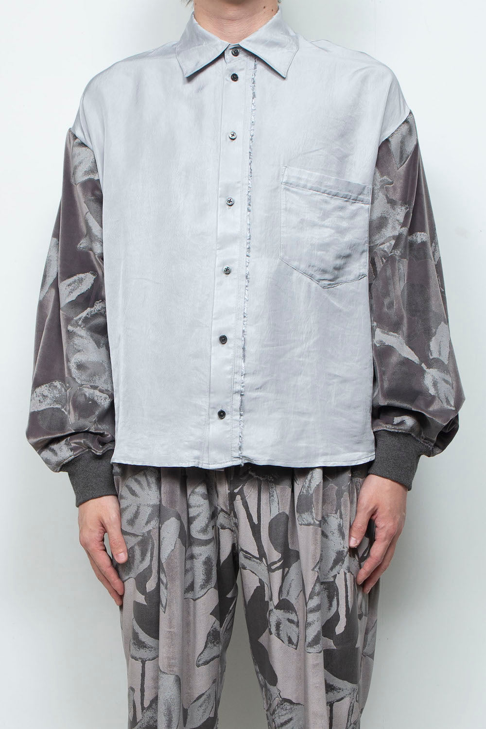 LB25AW-SH08-SPV-PVL | Velour Jersey Sleeve Easy Shirt | SKY GRAY x CHARCOAL