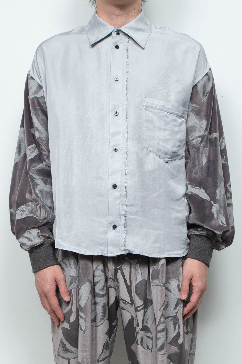 LB25AW-SH08-SPV-PVL | Velour Jersey Sleeve Easy Shirt | SKY GRAY x CHARCOAL