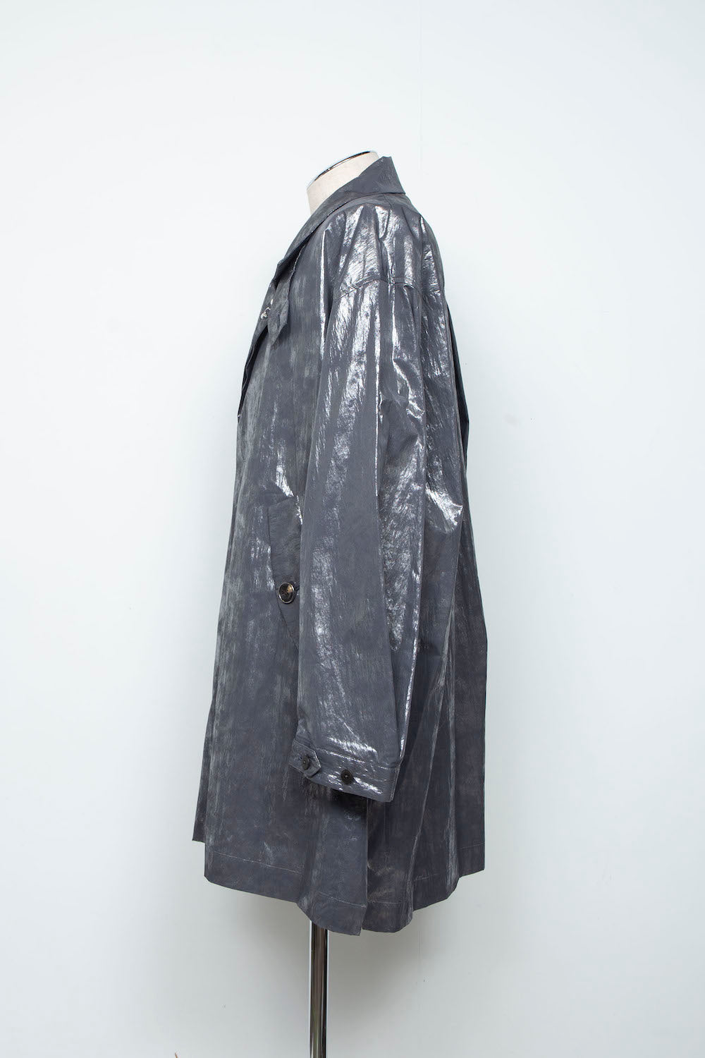<LAST 1点> LB25AW-SHCO01-HKW | ウォッシュドホイルコーティングステンカラーライトコート | STEEL GRAY
