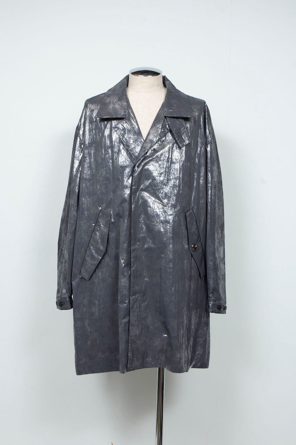 <LAST 1点> LB25AW-SHCO01-HKW | ウォッシュドホイルコーティングステンカラーライトコート | STEEL GRAY