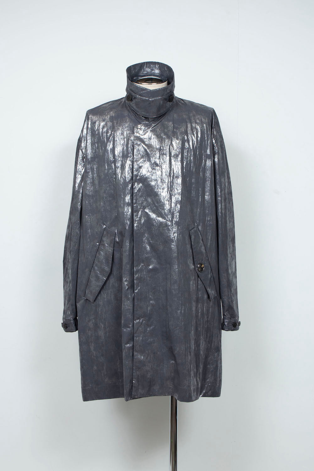 <LAST 1点> LB25AW-SHCO01-HKW | ウォッシュドホイルコーティングステンカラーライトコート | STEEL GRAY