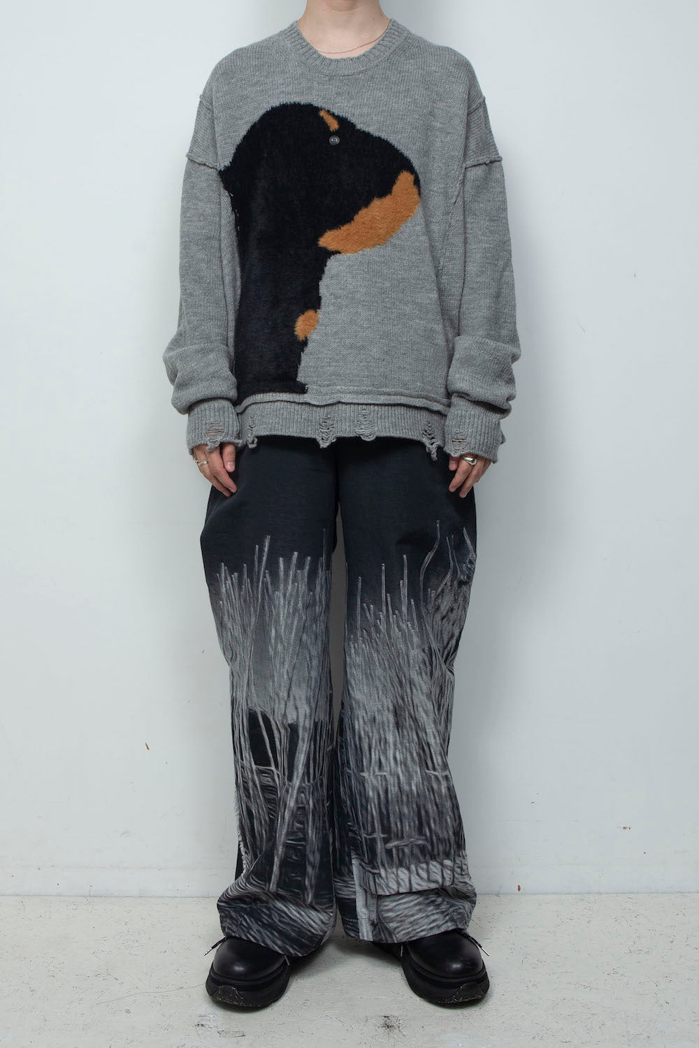 <last item> LB26SS-KN10 | ABACEL Paper Yarn Reverse Crushed Sweater | BLACK</last>