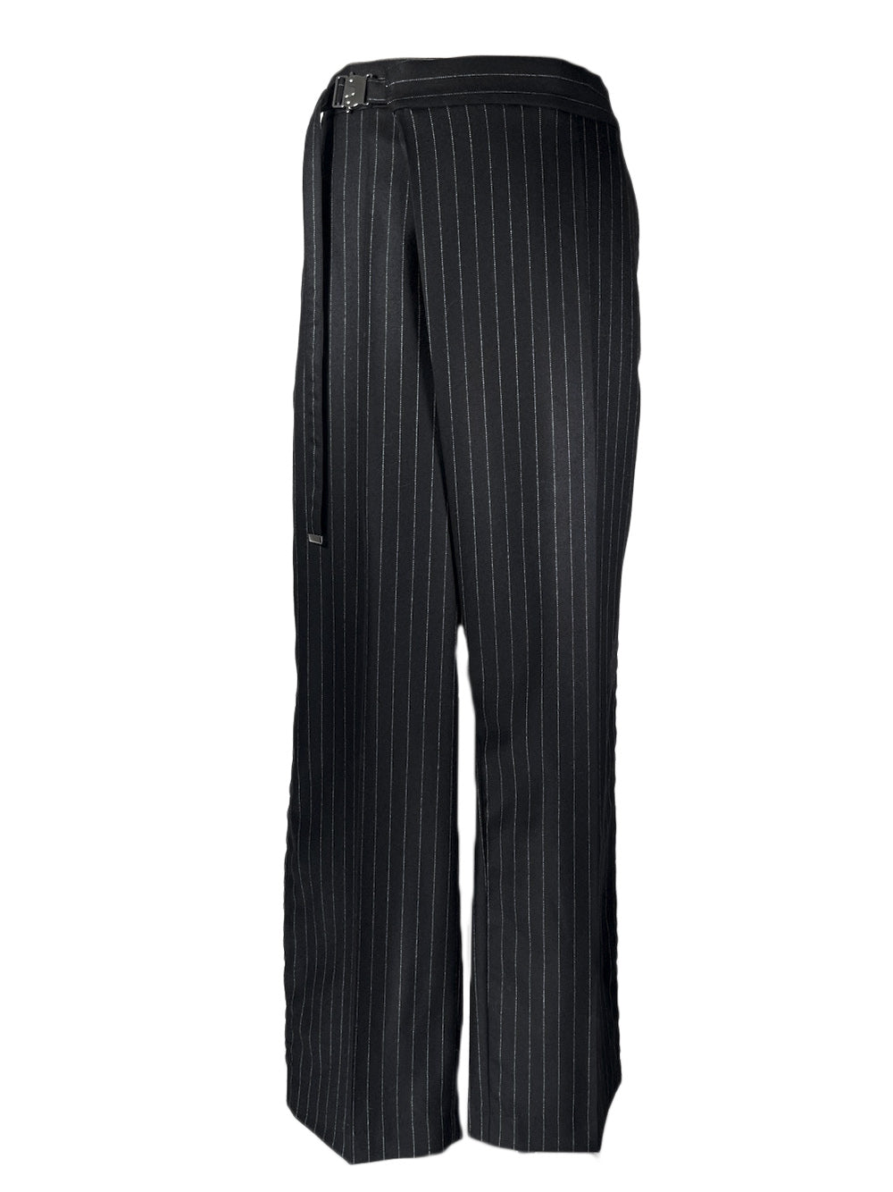 LB23AW-PT04-GST | ストライプウールサージサイドラインラップドトラウザー | BLACK STRIPE