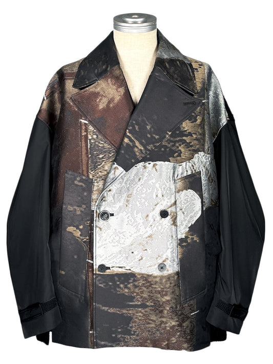 LB24AW-PC01-JQD-TWD-NY | Aged jacquard multi-fabric P coat | LUMBER&METAL