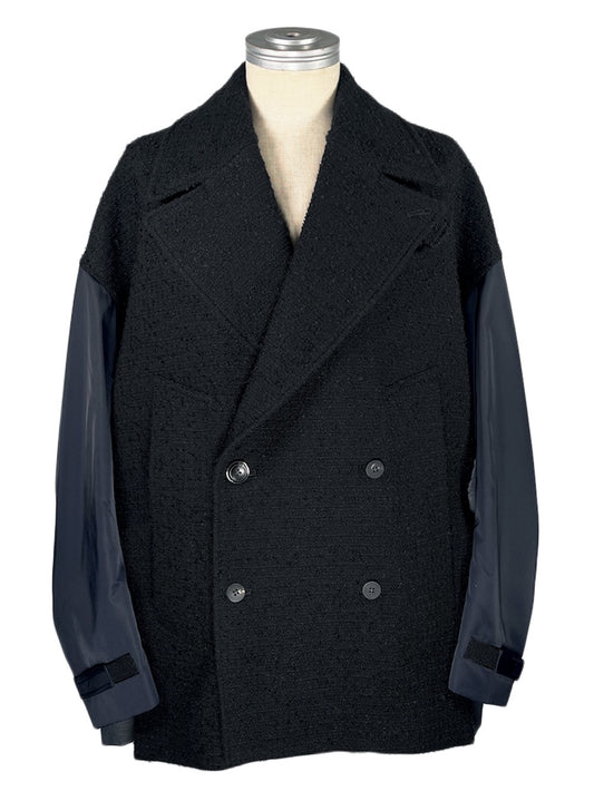 LB24AW-PC01-TWD-WDN-NY | Fancy Tweed Multi-Fabric P Coat | BLACK×NAVY