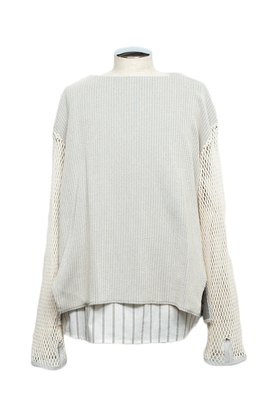 LB24AW-PO06-FSJ | Faux Layer Boat Neck Pullover | IVORY×OFFWHITE STRIPE