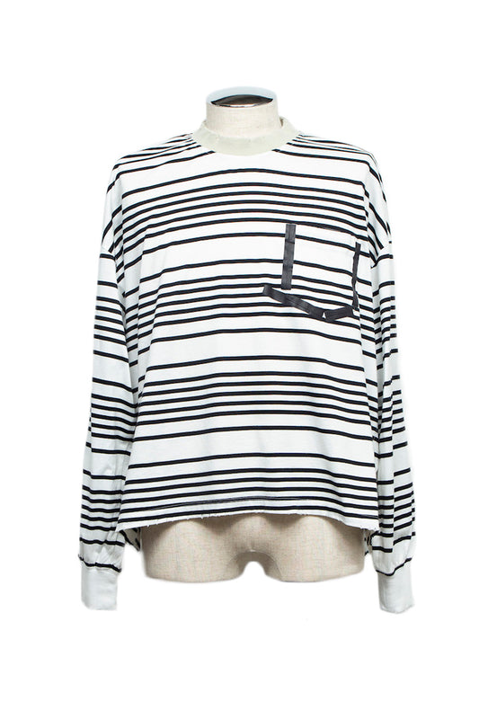 LB24AW-PO07-BOD | Taping Aid Damage Border Pullover | WHITE×ELFENBEIN