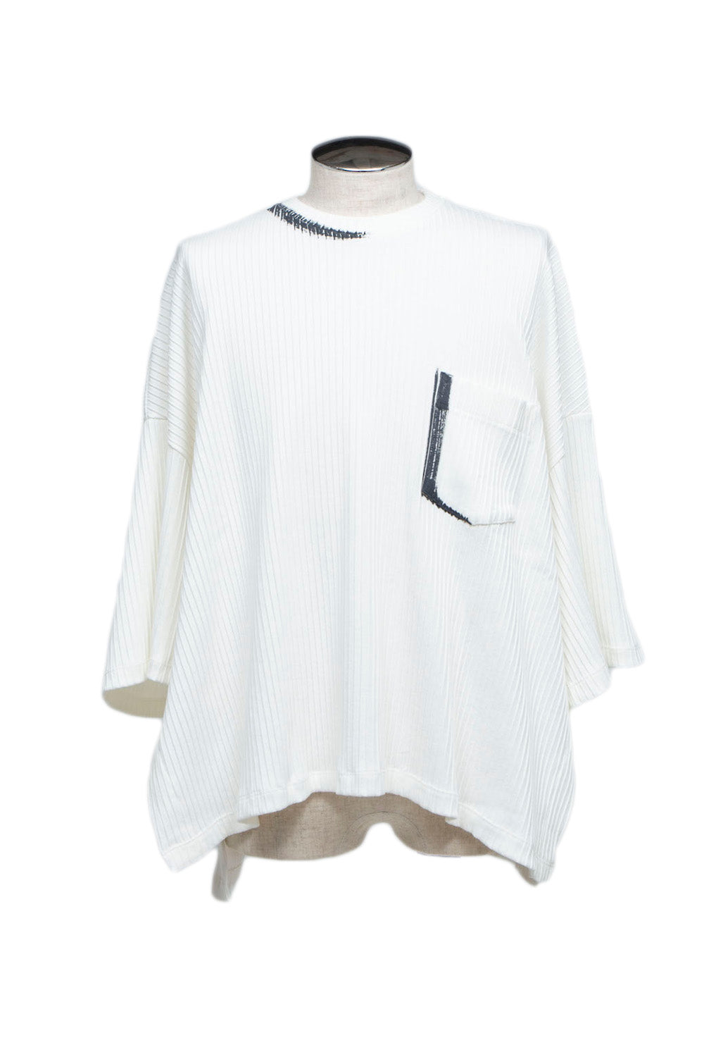 LB24SS-TE09-CPR-HP | 手绘褶皱罗纹针织侧开衩 T 恤 | OFF WHITE