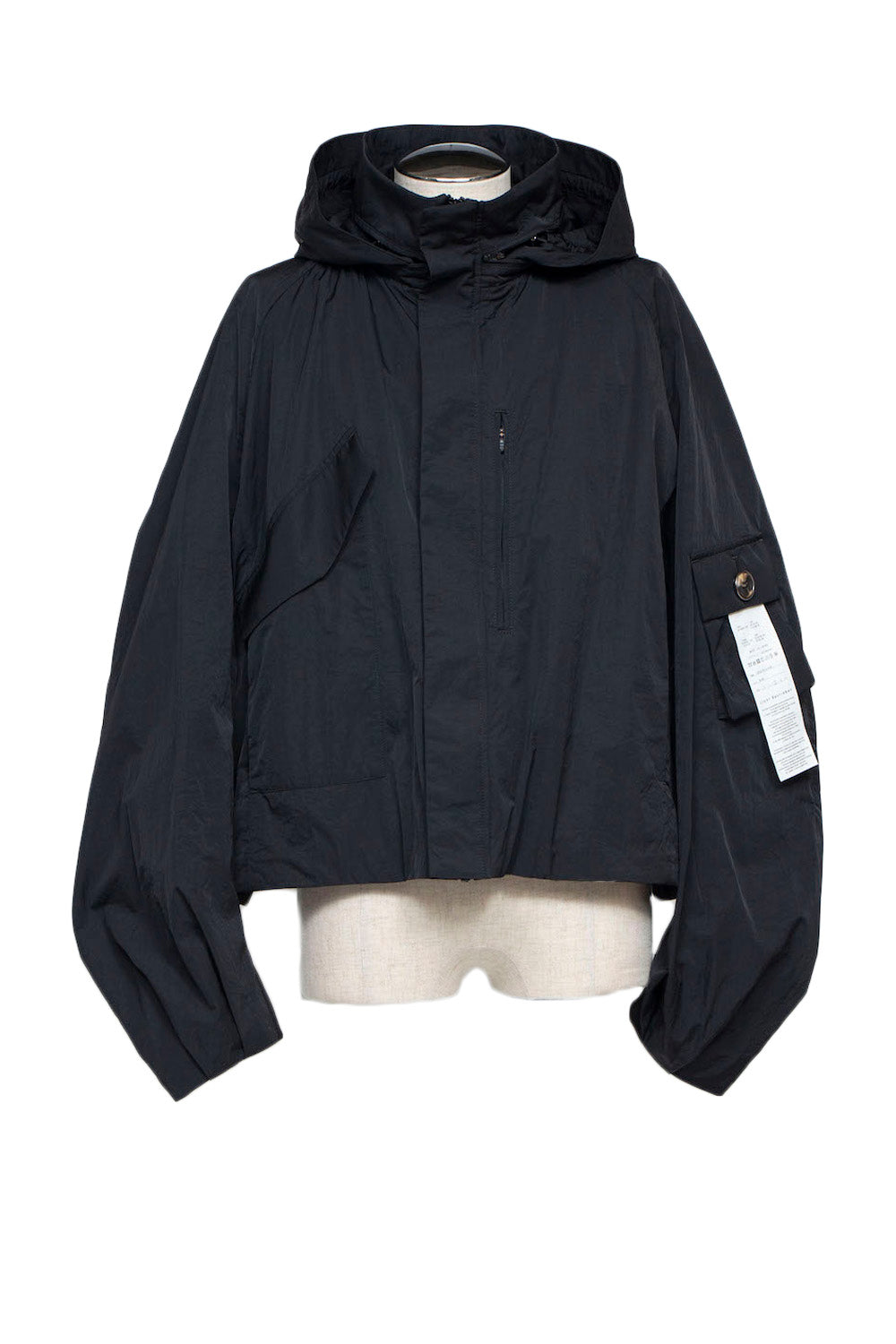 *Limited Fabric* LB25SS-BL03-HCVN | VINTAGE NYLON CROPPED HOODED BLOUSE | BLACK