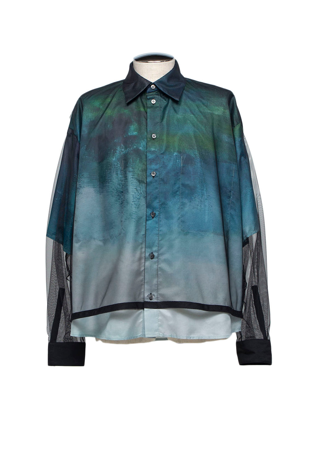 LB25SS-SH08-RCT-LSC | Original graphic 3D layered blouse | COLD LANDSCAPE