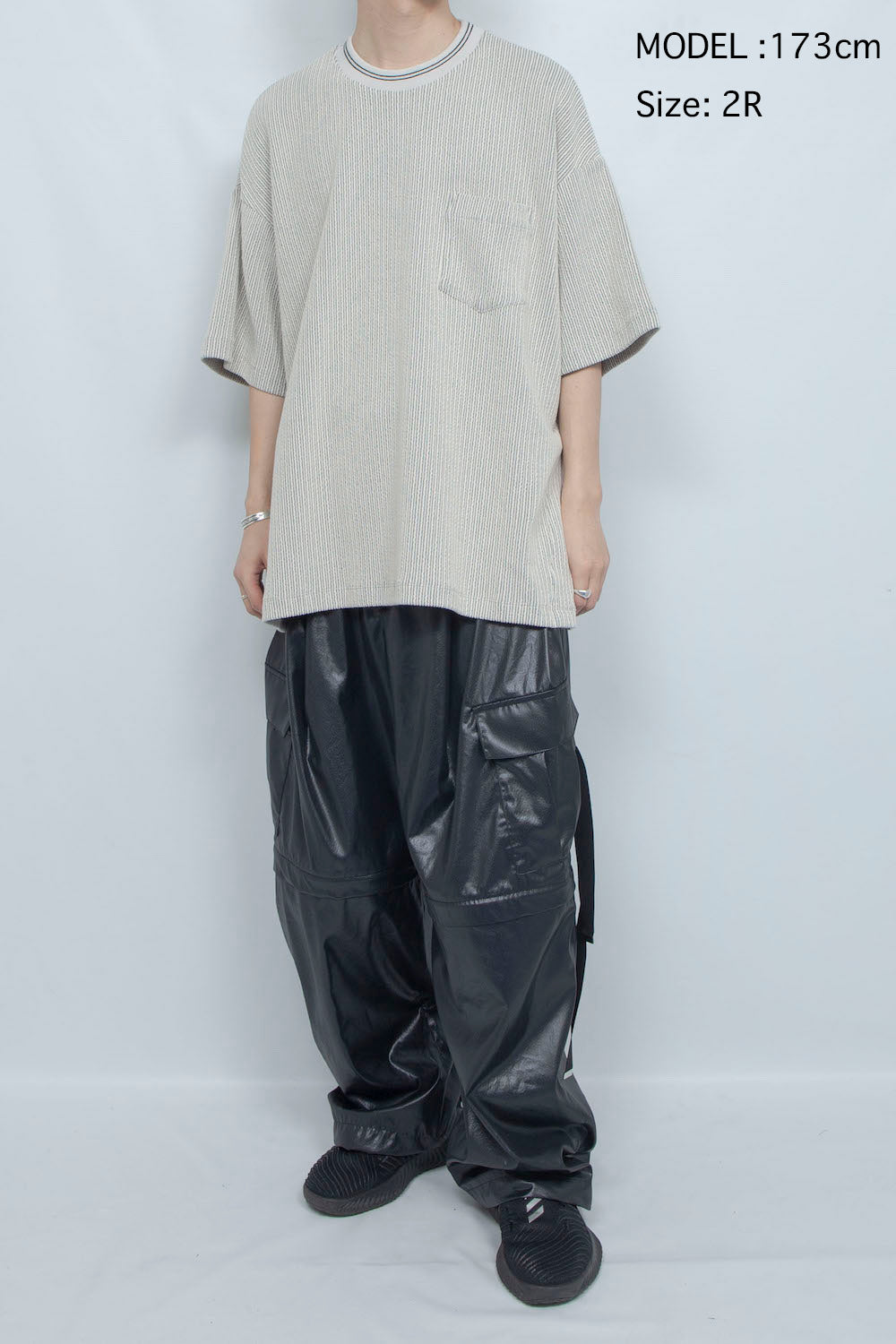 LB25SS-TE09-FRB |褶皱罗纹针织线领 T 恤 |米白色