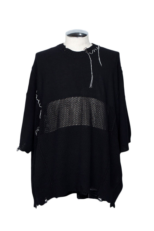 *限定* LBLM-KNTE02 | クラッシュドハンドステッチニットTシャツ | BLACK
