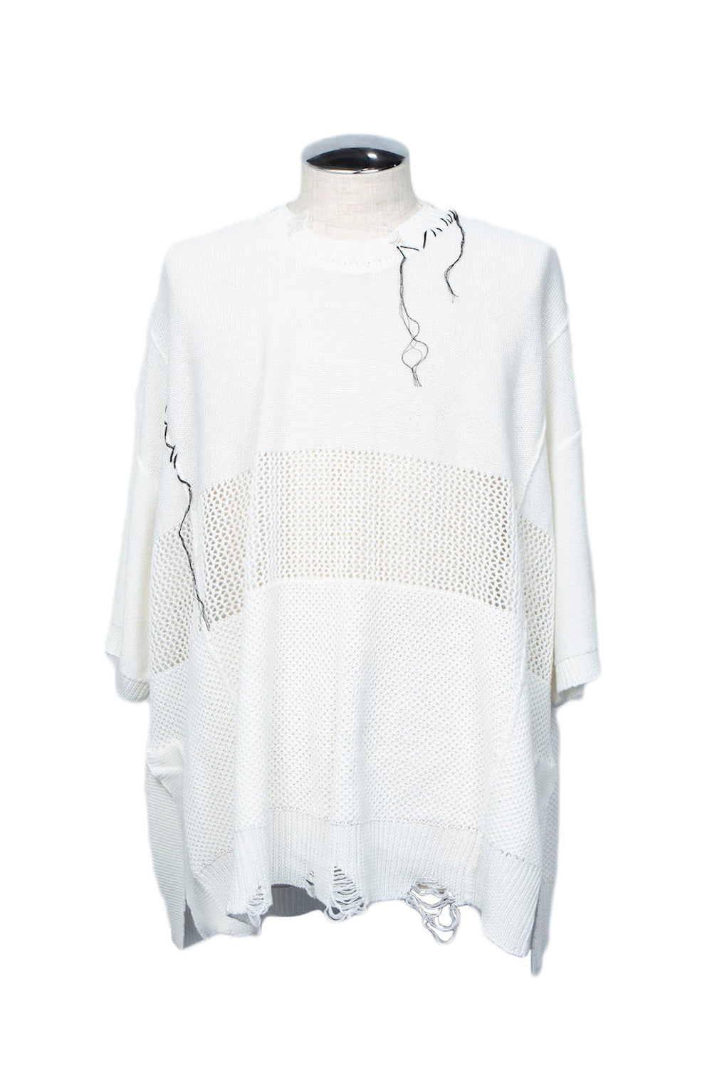 <再入荷>*限定* LBLM-KNTE02 | クラッシュドハンドステッチニットTシャツ | OFF WHITE
