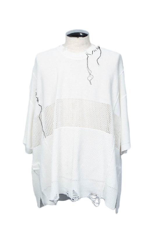 <再入荷>*限定* LBLM-KNTE02 | クラッシュドハンドステッチニットTシャツ | OFF WHITE