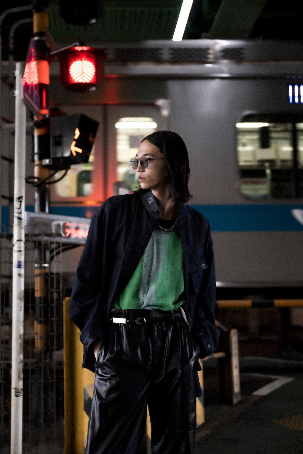 <LAST 1点> LB25SS-PT07-FFL | FAKE-FAKE LEATHER Ⅱ アシンメトリーディテールペイントトラウザー | BLACK