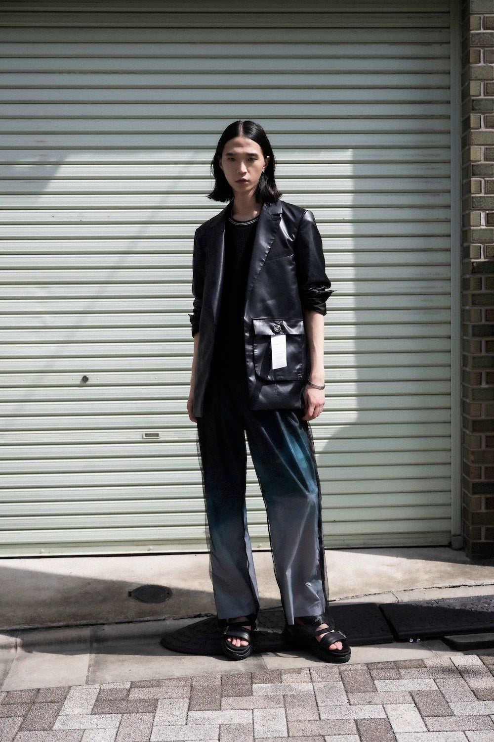 LB25SS-JK06-FFL| FAKE-FAKE LEATHER Ⅱ アシンメトリーディテールテーラードジャケット | BLACK