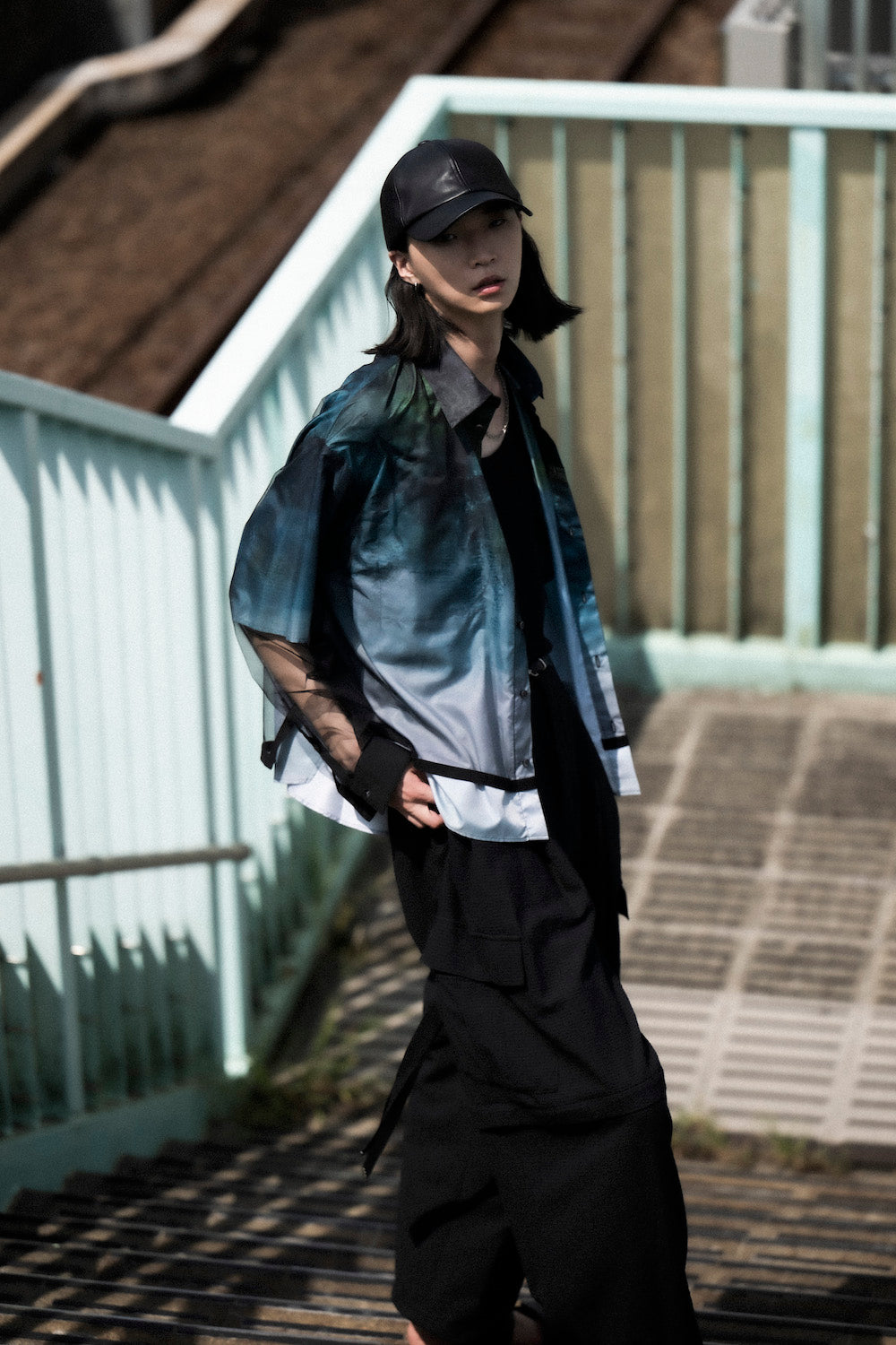 LB25SS-SH08-RCT-LSC | Original graphic 3D layered blouse | COLD LANDSCAPE