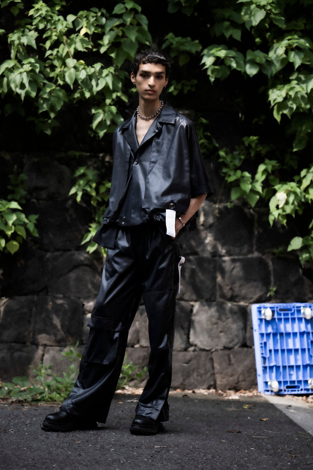 <last>LB25SS-SH09-FFL | FAKE-FAKE LEATHER II 短款风衣半袖夹克 | 黑色</last>