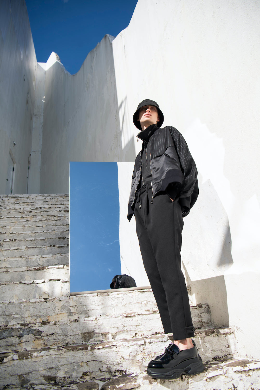 LB23AW-PT01-GST | ダブルウエストジョッパートラウザー | BLACK STRIPE