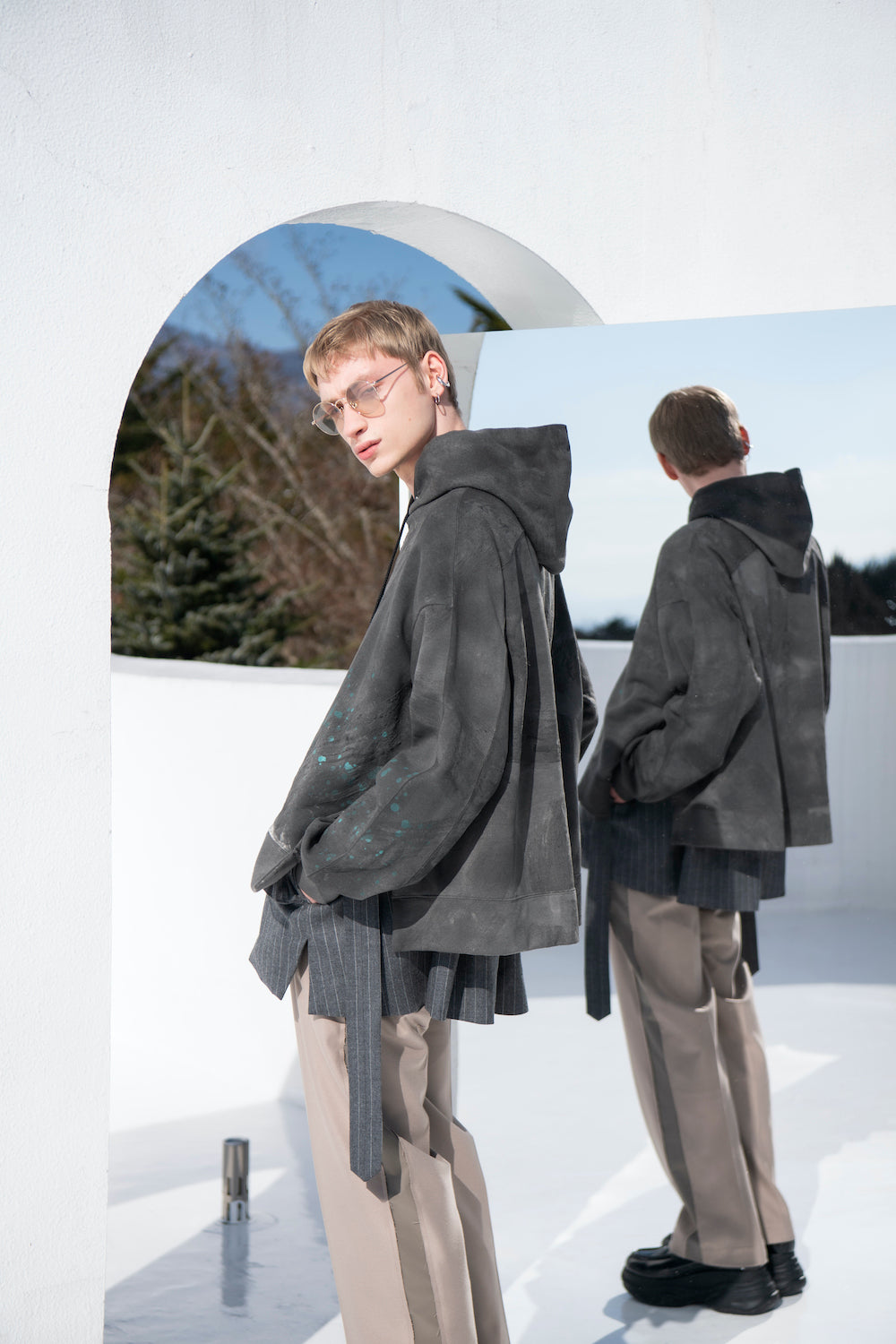LB23AW-MJK01-GST | ストライプウールサージデタッチャブルフィールドジャケット | GRAY STRIPE