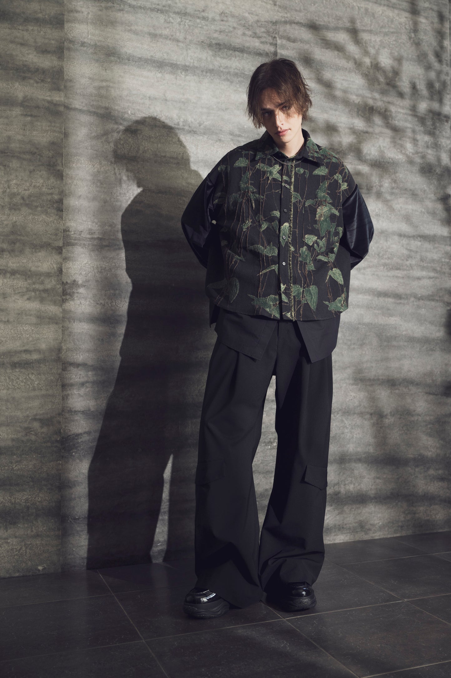 LB25AW-SH08-JQD | Velour Jersey Sleeve Easy Shirt (Jacquard) | Ivy x Black