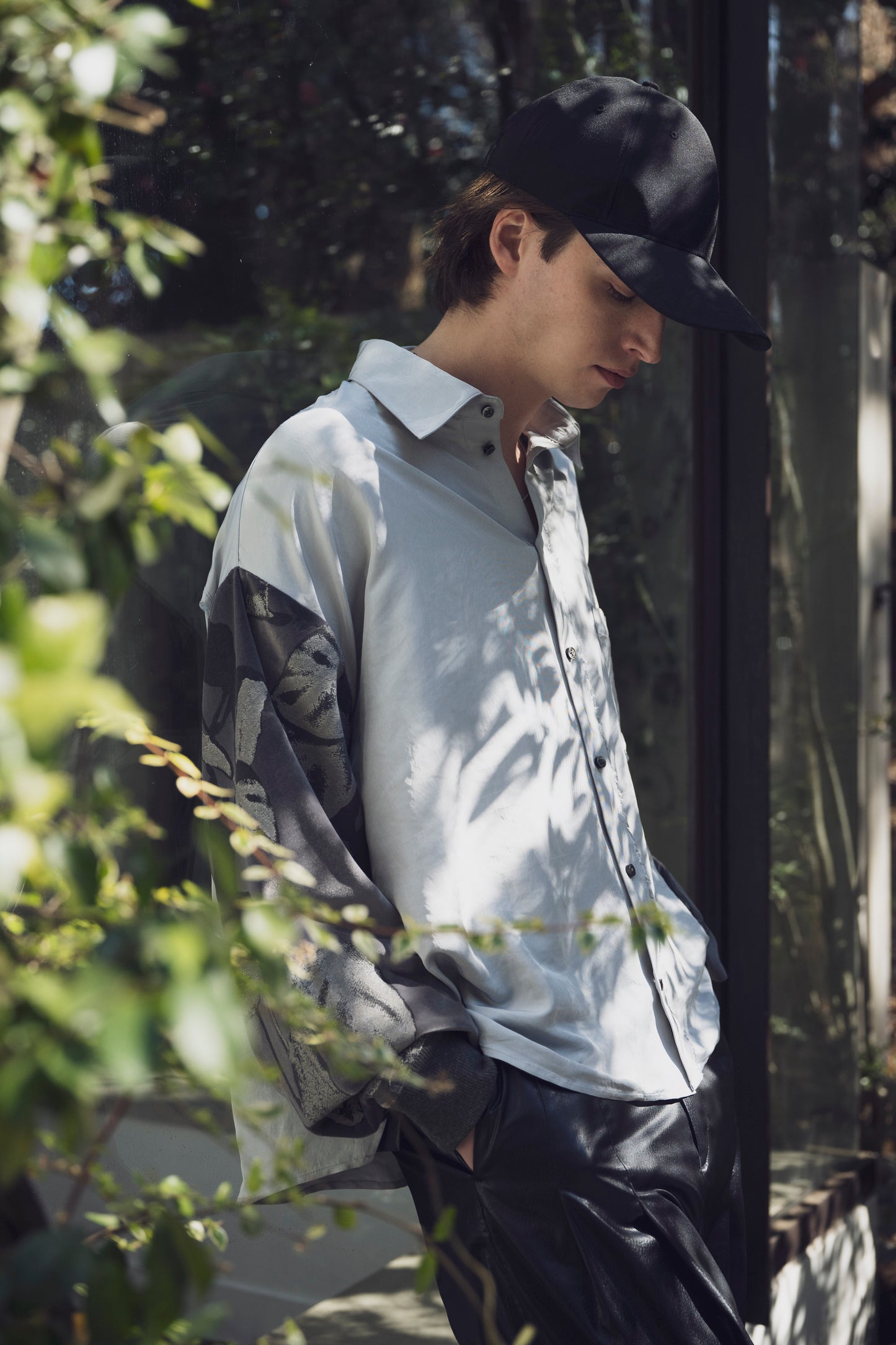 LB25AW-SH08-SPV-PVL | Velour Jersey Sleeve Easy Shirt | SKY GRAY x CHARCOAL