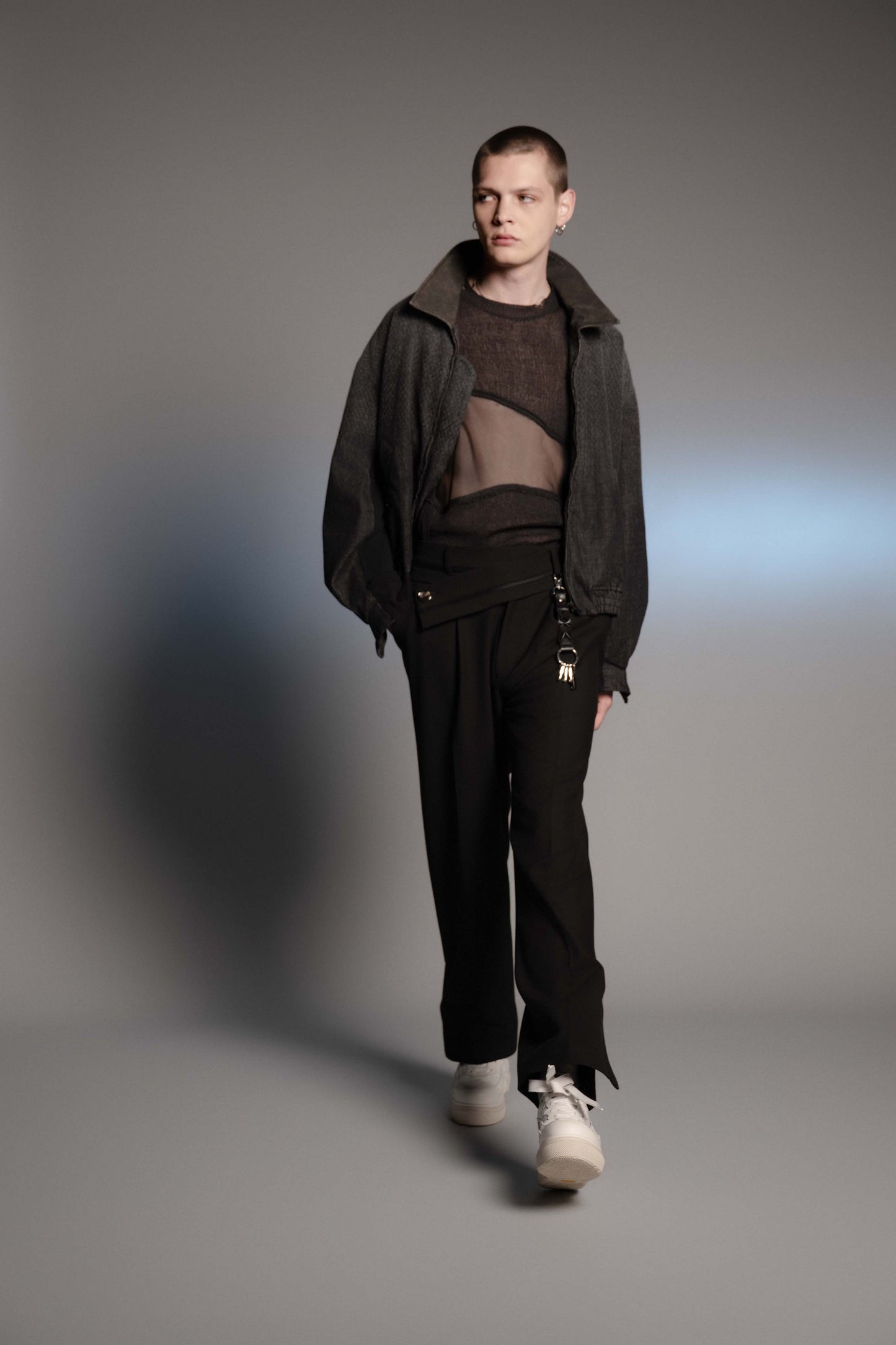 LB26AW-PT11-LTD | Double Cloth Luxe Tweed Twisted Waist Trousers | BLACK