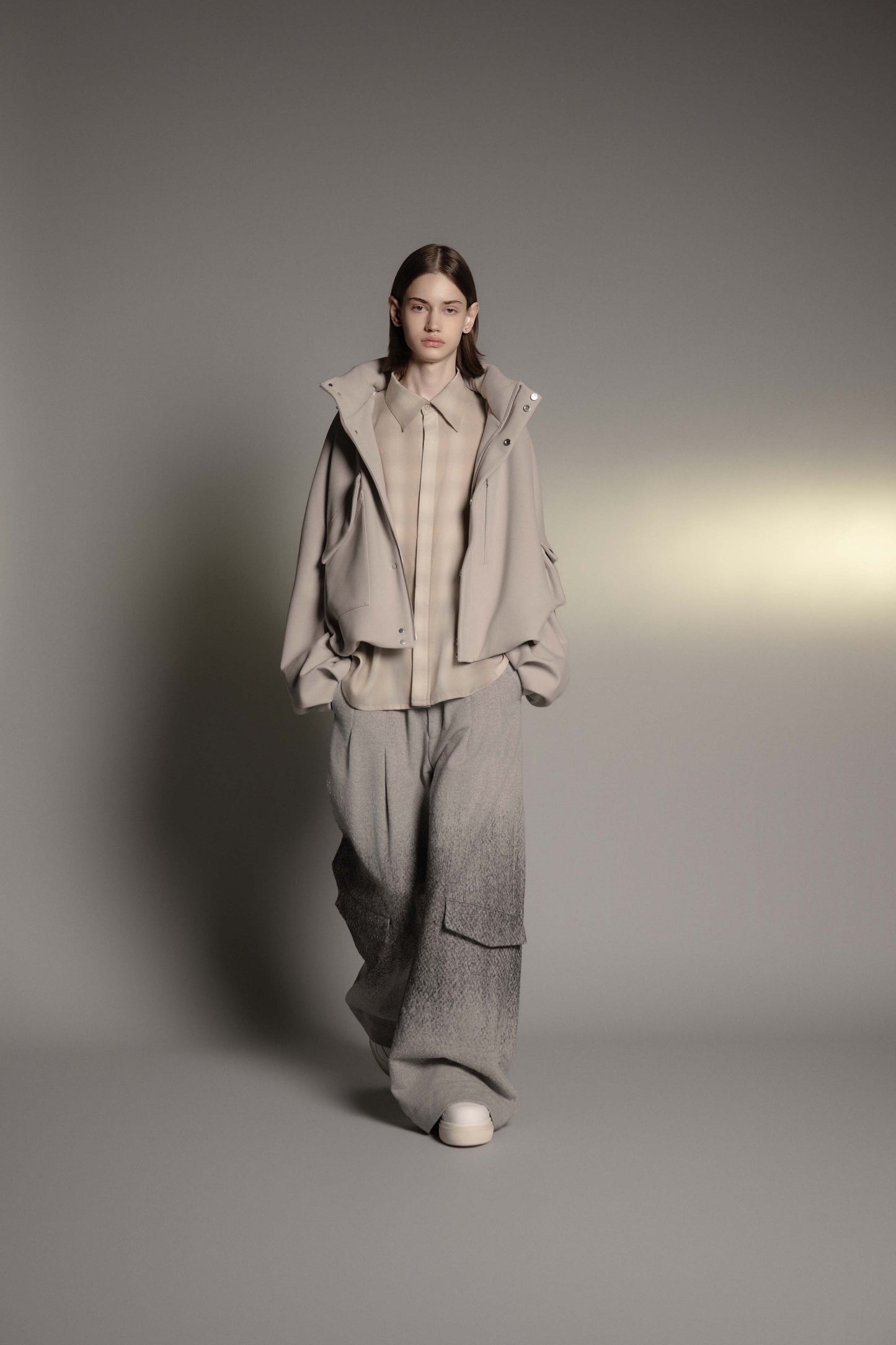 LB26AW-SH11-AMZ | Amunzen Detachable Sleeve Shirt | BEIGE CHECK