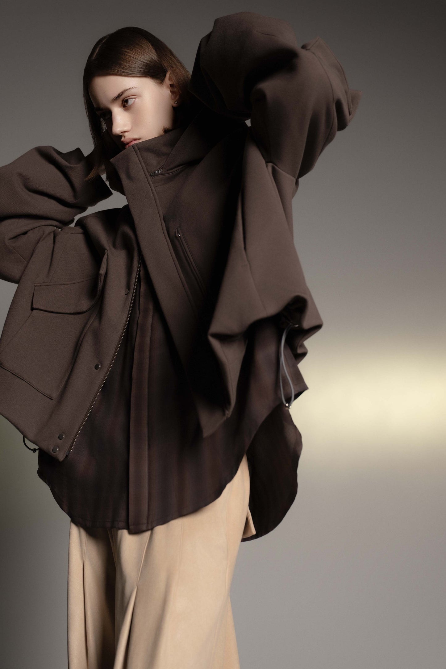 LB26AW-SH11-AMZ | Amunzen Detachable Sleeve Shirt | BROWN CHECK
