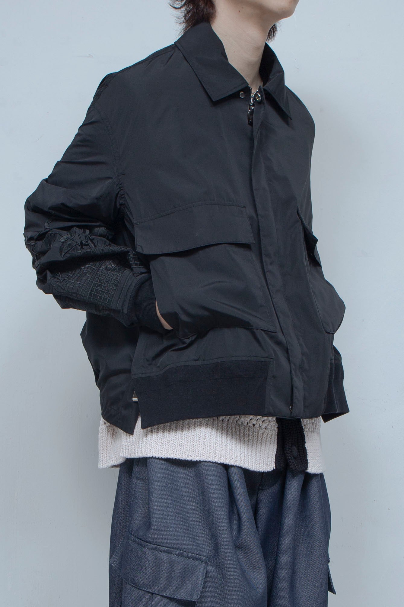 LB24SS-BL01-ULT-EMB | マルチエンブロイダリーサイドジップフライトジャケット | BLACK
